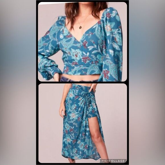 (SET) band of the free NWT Celine Floral midi skirt and top SET small